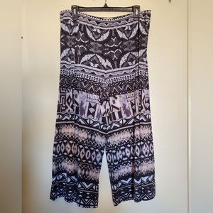 One World Cropped Pull On Tribal Palazzo Wide Leg Pants Women's Size Large